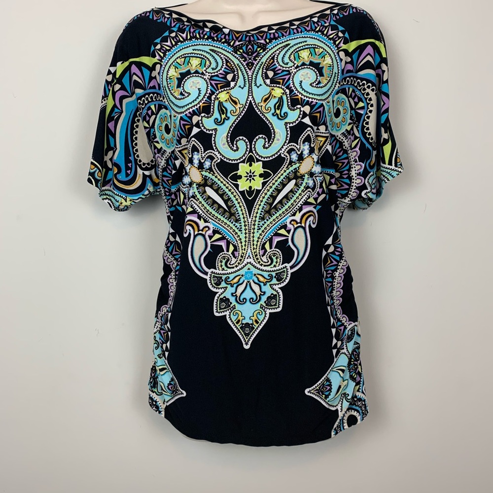 Colorful Boat Neck NY&CO Pullover Top Sz M
